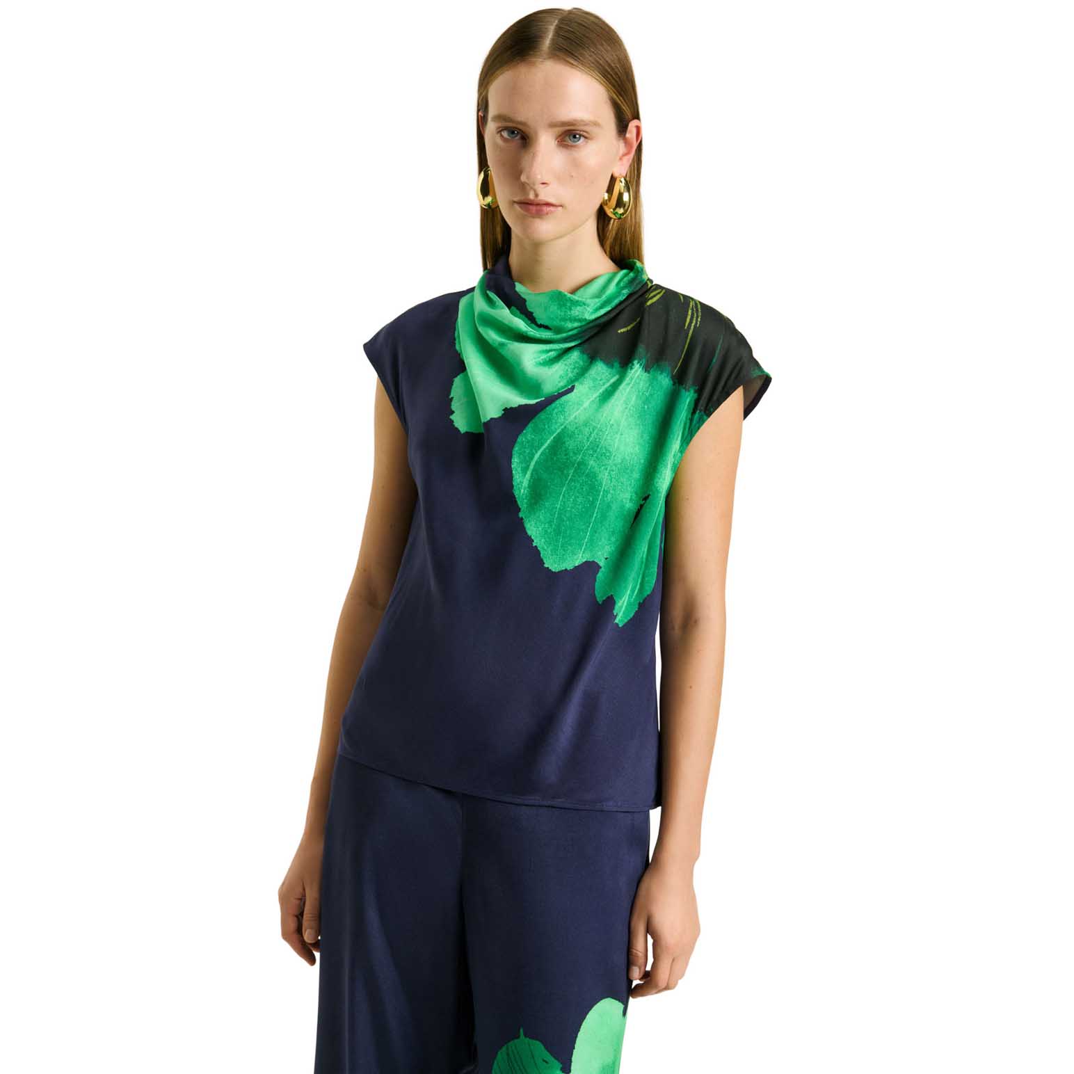Veronika Maine Indigo Water Poppy Cowl Neck Top